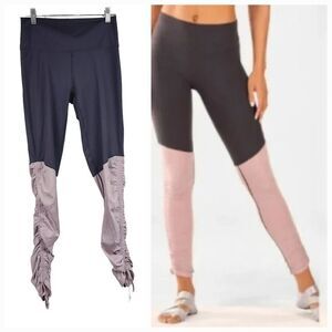 Fabletics Gray Ruched Leggings Powerform Foldover PureLuxe Pink Mesh Women's M